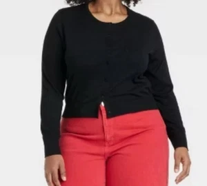 Cardigan maglione donna Ava & Viv 1x nero bottoni davanti leggero manica lunga - Foto 1 di 2