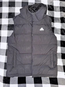 Adidas Men’s Down Hooded Vest Sz Medium Black - Picture 1 of 6