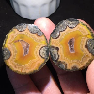 1 Paar seltene China natürliche Kriegsstaaten roter Achat Geode Quarz Kristall Scheiben - Bild 1 von 7