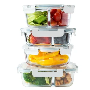 4 Piece Glass Food Storage Compartment Containers with Lids, Multiple, Charco... - Picture 1 of 6