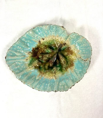 "Antiguo plato mayólica begonia hoja turquesa - 7 1/2""" Foto 1 de 2