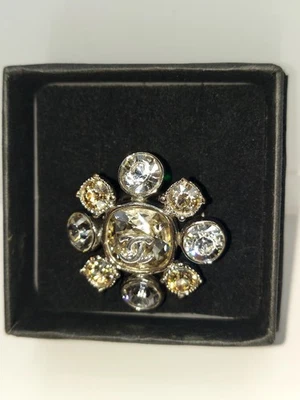 Chanel Camelia Floral Swarovski Crystal Cocktail Ring Silver Sz 6.25 - Image 1 of 4