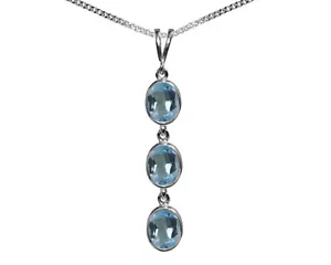 Argento Sterling Topazio Blu Triplo Ovale Pendente e Collana Fatto A Mano IN ' - Foto 1 di 4