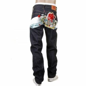 RMC Martin Ksohoh embroidered 7 lucky Gods slim cut 1001 denim jean REDM1212 - Picture 1 of 4