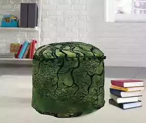 Indian Handmade Dry Tree 22inch Round Pouffe Cover Cotton Footstool Ottoman Pouf - Picture 1 of 4