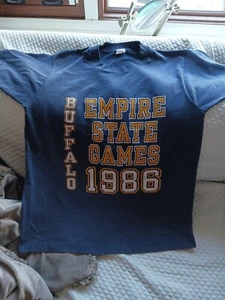 Vintage Empire State Games Shirt Buffalo New York 1986 T-Shirt Large Blue - Picture 1 of 7