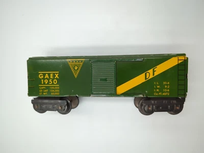 Marx O Scale Marlines Metal GAEX DF Green & Yellow Sliding Door Box Car - Image 1 of 4