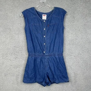 Levi’s Girls Romper Blue Denim Jean Romper Button Up One Piece Shorts Size Large - Picture 1 of 7