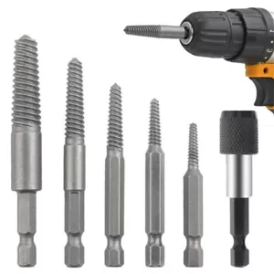 Damaged Screw Extractor 1/4 Hex Shank 6PCS Tool Set Broken Stripped Bolt Remover - Picture 1 of 12