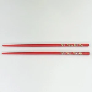 Set of Two Wooden Hair Sticks With Flowers Pin Chopsticks 9.25” Red - Picture 1 of 4