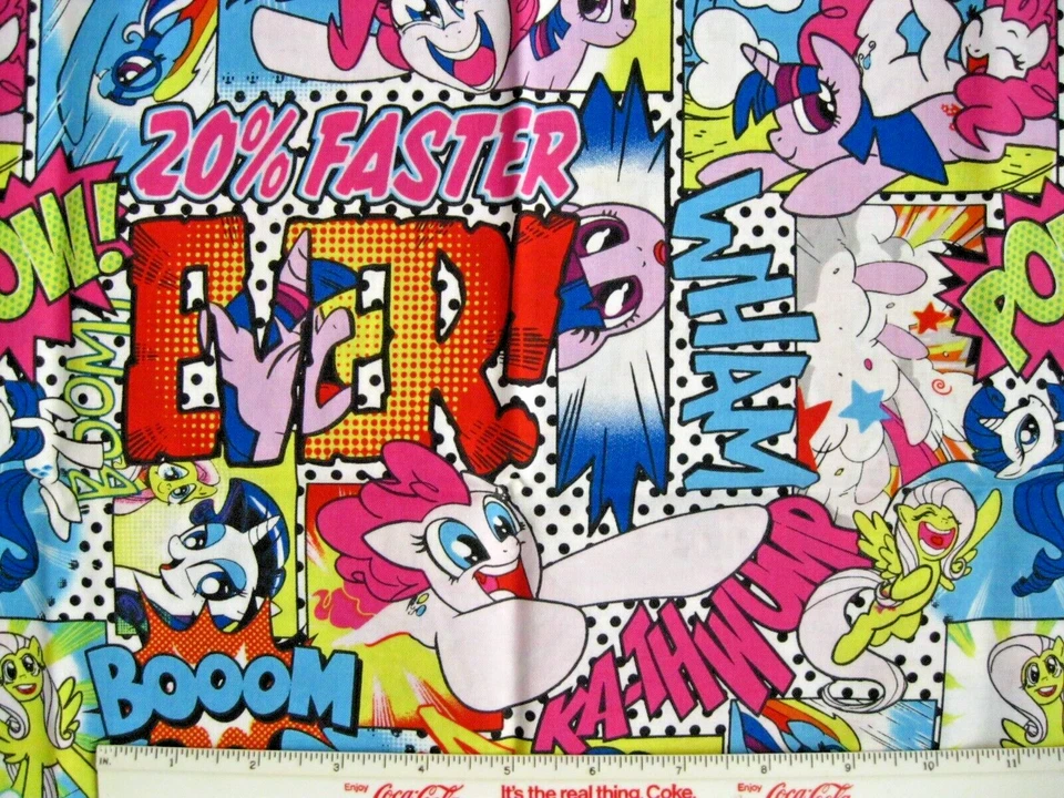 Tela de edredón My Little Pony Super Heros 1 yarda Hasbro 2014 Pow Boom Wham Woosh Foto 1 de 4