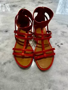 Coach Womens Nillie Orange Leather Gladiator Sandals Size 10 Strappy Ankle Zip - Picture 1 of 10