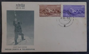 RARE 1953 India Conquest of Everest FDC ties 2 stamps cancelled Bangalore - Bild 1 von 2
