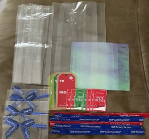 Bath & Body Works 60ct Lot TRANSPARENT LG, Med & Small Gift Bags, Ribbon & CARDS - Picture 1 of 4