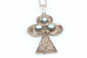 Anhänger Kreuz Silber 3 Türkise mit Kette antik Schmuck Geschenk - Bild 1 von 6