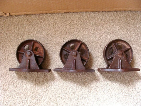 3 ANTIQUE CAST IRON CASTER WHEELS 3.5 INCH SAFE INDUSTRIAL CART STEAM PUNK Cover