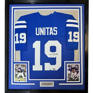 Framed Facsimile Autographed Johnny Unitas 33x42 Blue Reprint Laser Auto Jersey - Picture 1 of 2