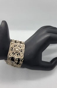 Vintage Art Deco Filigrime Sterling Silver Wide Bracelet 6.5 In - Picture 1 of 6