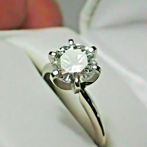 14K White Gold Plated Moissanite Engagement Ring 2.00 CT Solitaire Round Cut - Picture 1 of 9