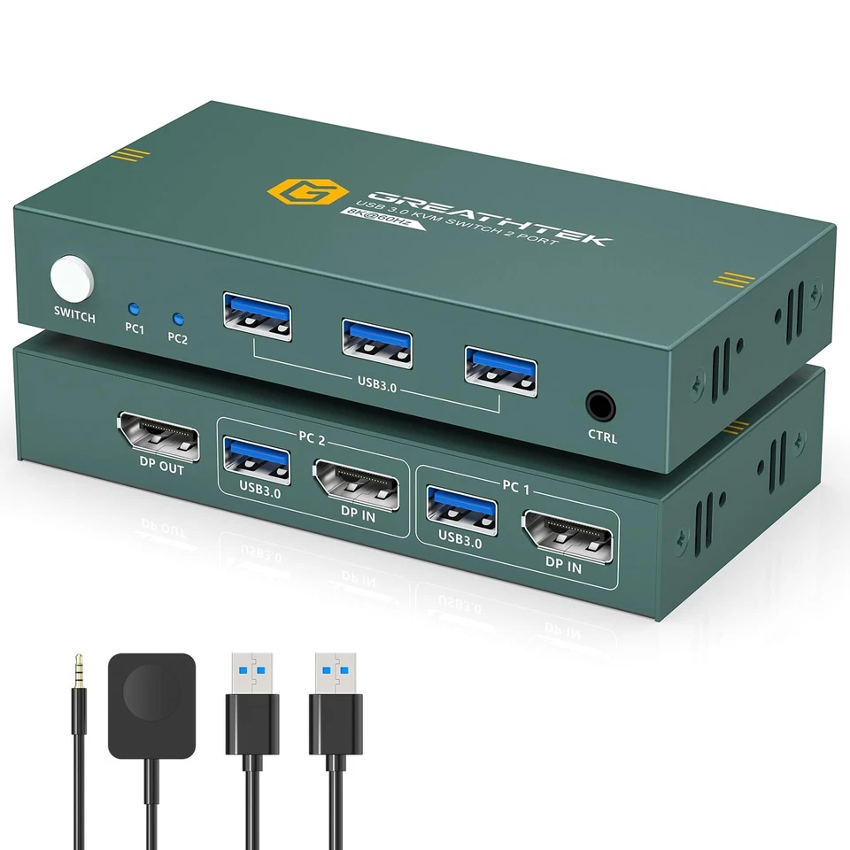 KVM Switch 1 Monitors 2 Computers Displayport 8K@60Hz, USB3.0 KVM Switch Display - Image 1 of 1