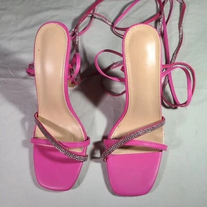 Unbranded Pink Gladiator Stiletto Sandals Womens Sz 7 Rhinestone Accent Open Toe - Picture 1 of 10