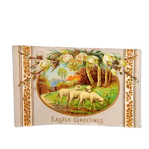 EASTER GREETINGS LAMBS IN FIELD SCENE POSTMARKED 1911 EMBOSSED - Picture 1 of 2