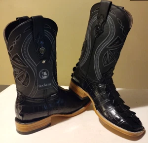 NEW Rock'Em Men’s Sz 8.5 Western Square Toe Black Croc Gator Leather Boot NIB - Picture 1 of 11
