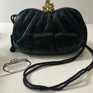 Judith Leiber Purse Snakeskin Jewels Women Black Evening Mirror/Comb Handbag - Picture 1 of 12
