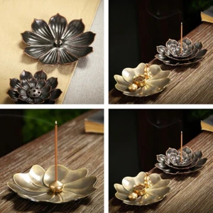3.5in Lotus Stick Incense Burner Brass Cone Holder Ash Catcher for Yoga Spa - Picture 1 of 16