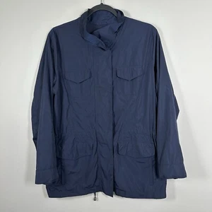J.Jill Large Petite Navy Blue Fully Lined Windbreaker Full Zip Snap Front Jacket - Picture 1 of 11