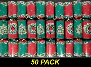 50 x Premium Christmas Crackers Bon Bons 30cm Red & Green with Snap, Toy & Hat - Picture 1 of 4