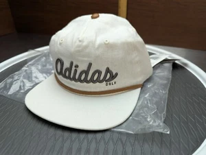 Adidas Golf Ivory Linen Leather Strap 5 Panel Strapback Vintage Style Hat Cap - Picture 1 of 10