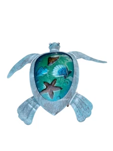 Sea Turtle Wall Sculpture Home Decor Art Metal Animal Seaside Glass 30cm - Picture 1 of 16