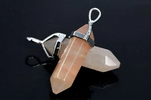 2 Pcs 39x8MM Pink Aventurine Hexagonal Pointed Pendant AAA Silver Plated Cap - Picture 1 of 3