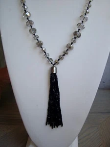 Chicos Gray Crystal Long Tasel Necklace - Picture 1 of 8