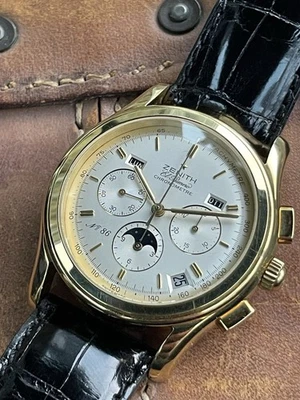 Rare Zenith 30.0220 410 18k Gold El Primero Triple Calendar Moonphase Watch. - Image 1 of 4