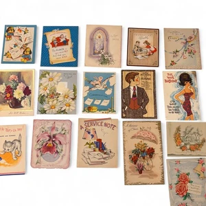 Lote de 16 tarjetas de felicitación vintage años 30-50 - cumpleaños, aniversario, Pascua - Imagen 1 de 8