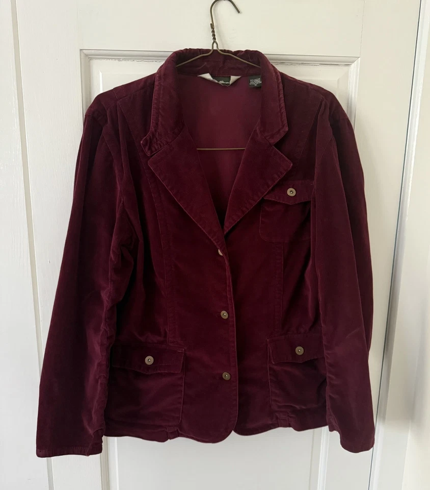 Chaqueta Blazer Eddie Bauer Mujer Pana Rojo Arándano Talla 16 Abotonada  Foto 1 de 4
