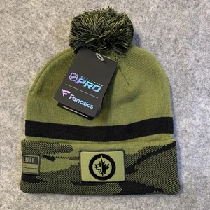 Winnipeg Jets Fanatics Military Appreciation Cuffed Knit Hat Green Beanie Pom - Picture 1 of 14