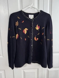 Christopher & Banks Hand Embroidered Leaf Leaves Cardigan Women’s Size Medium  - Picture 1 of 7