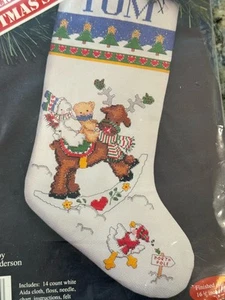Banar Designs Teddy Bear Riding Reindeer Stocking Counted Cross Stitch Kit 16.5” - Picture 1 of 2