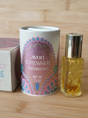 Vintage Avon SOMEWHERE Fragrance Fancy Set .33 oz. Perfume Rollette 1.5oz Talc - Image 1 of 4