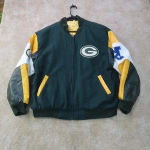 Vintage Green Bay Packers Leather Jacket Black White NFL 90s XLarge - Picture 1 of 14