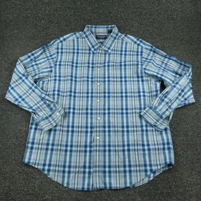 Roundtree & Yorke Shirt Mens XL Blue Plaid Button Front Long Sleeve Cotton Dress - Image 1 of 4