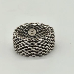 Tiffany & Co. Somerset Mesh Basket Weave Ring in Sterling Silver Unisex Size 7.5 - Picture 1 of 5