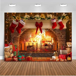 Chimenea de Navidad Telón de Fondo para Fotografía Chimenea Rústica Pared de Ladrillo Rojo... - Imagen 1 de 7