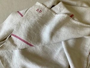 Una toalla de cocina grande antigua francesa rústica de lino de cáñamo ligeramente envejecida - Imagen 1 de 12