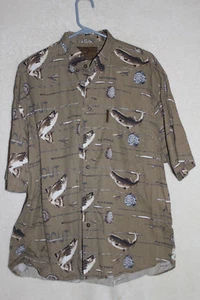 North River Fly Fishing Motif Shirt Large 100% Cotton - Picture 1 of 6