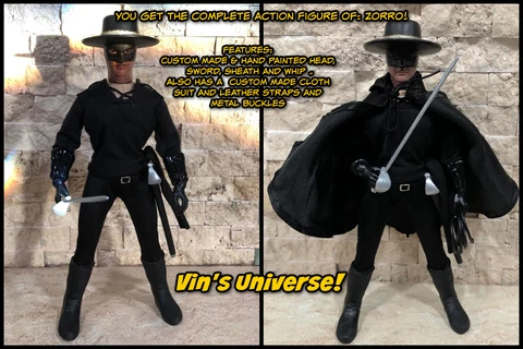Custom 1/9th - 8" Mego Disney Guy Williams as Zorro Complete Action Figure Cover