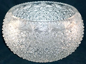 Large Russian Cut Glass Bowl Very Sharp Daisy & Button Fans American Brilliant - Picture 1 of 8